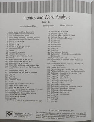 Phonics and Word Analysis Level A (Phonics and Word Analysis, D),Used