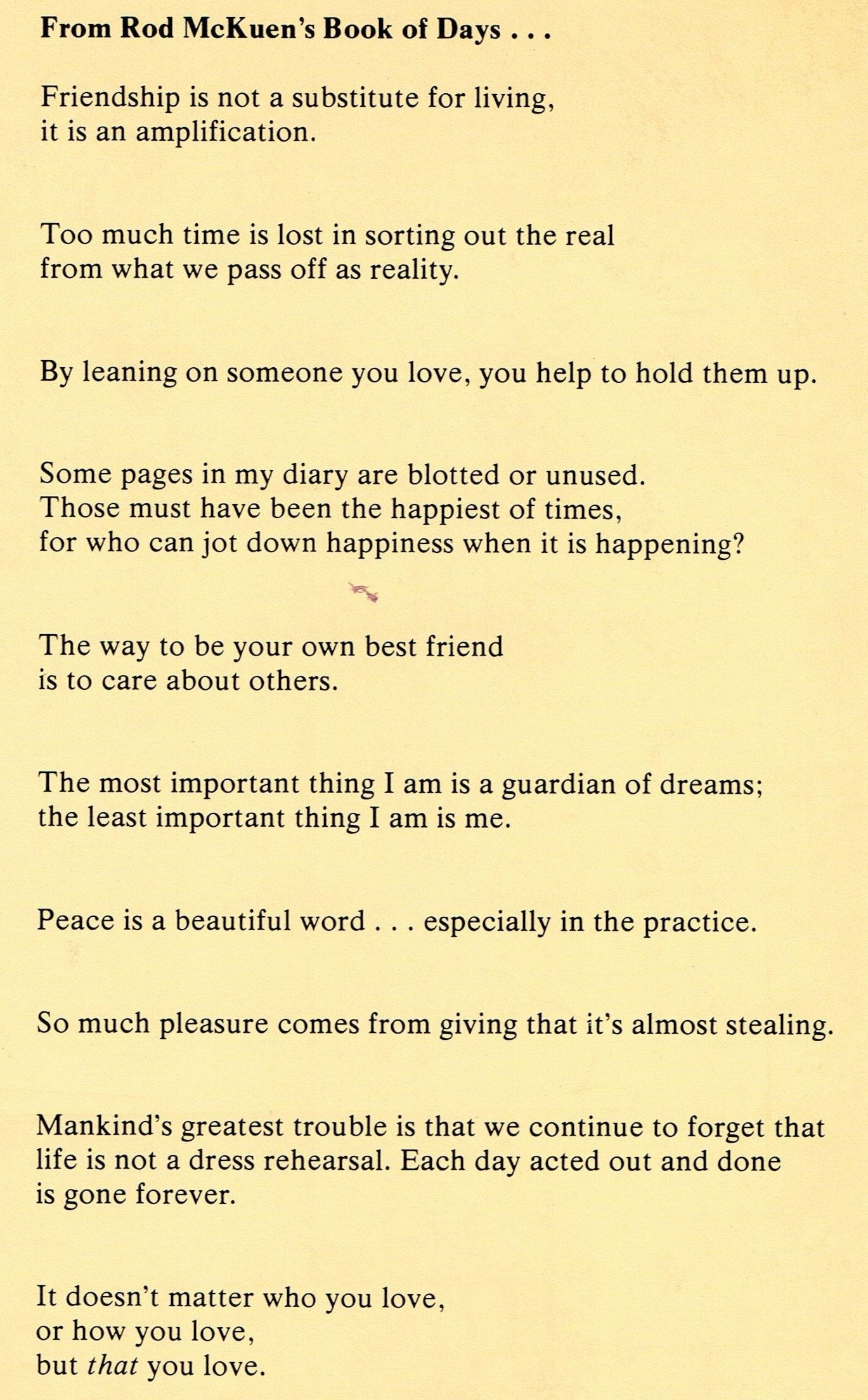 Rod Mckuen'S Book Of Days And A Month Of Sundays,Used