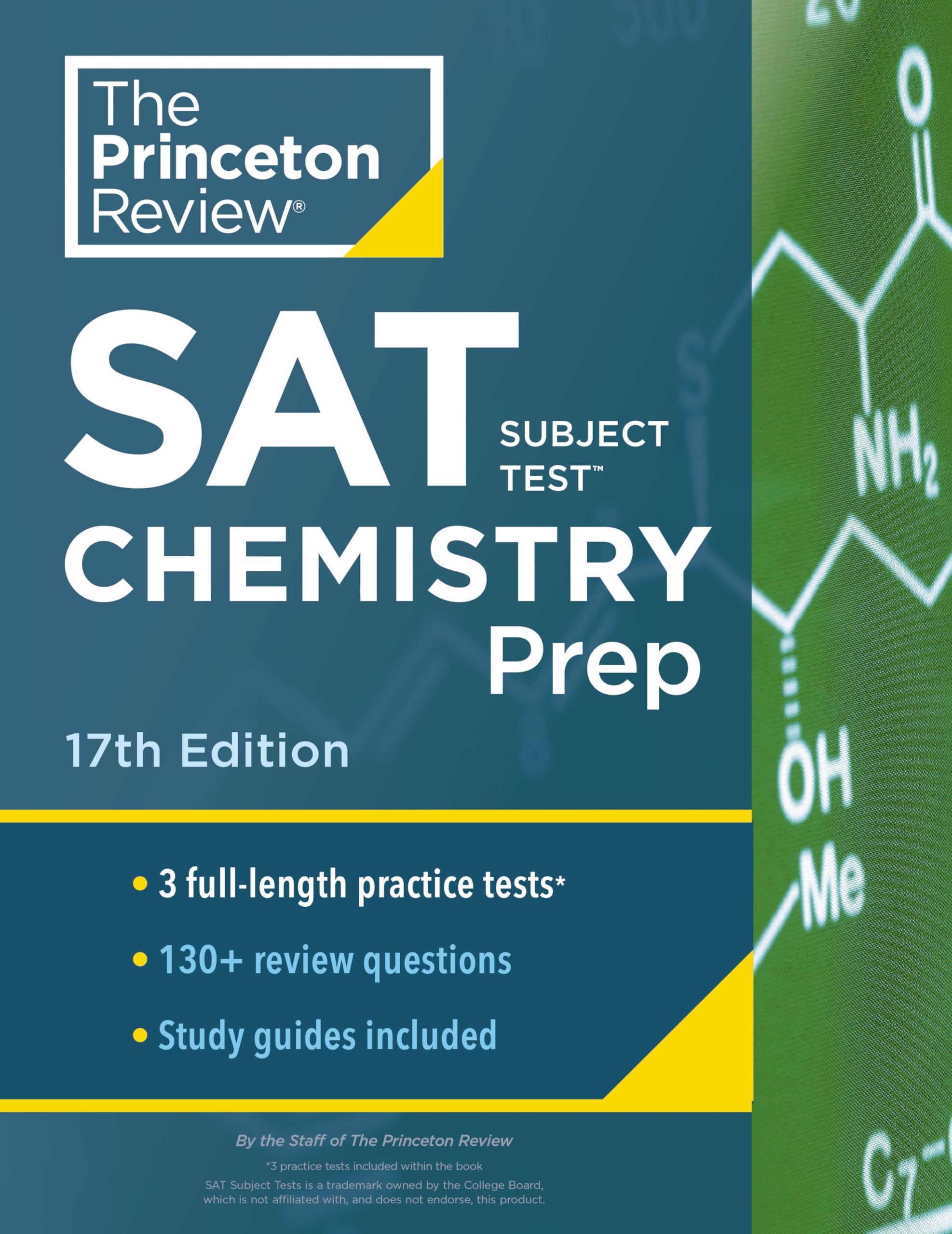 Princeton Review SAT Subject Test Chemistry Prep, 17th Edition: 3 Practice Tests + Content Review + Strategies & Techniques (Col,Used