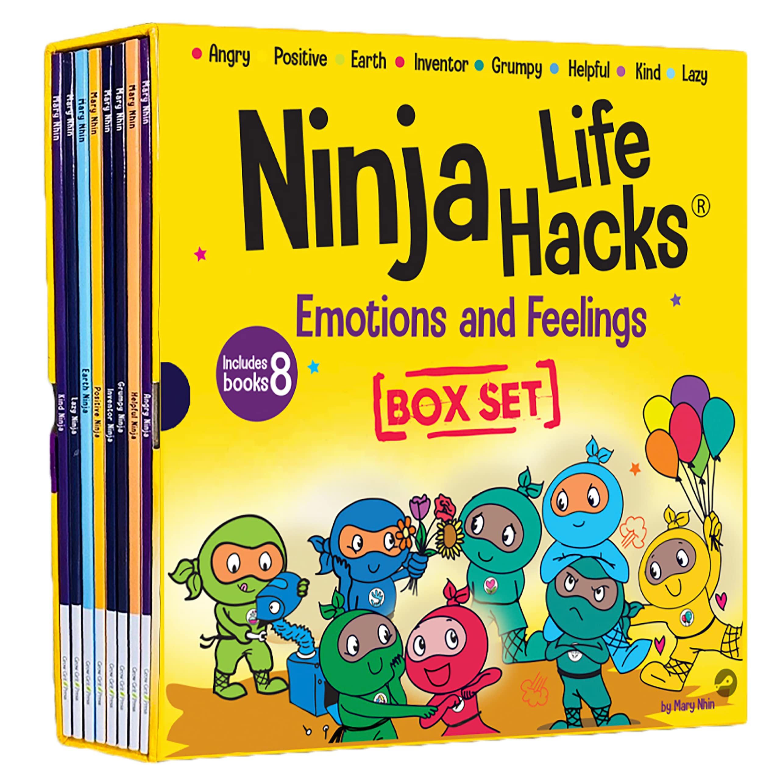 Ninja Life Hacks Emotions and Feelings 8 Book Box Set (Books 18: Angry, Inventor, Positive, Lazy, Helpful, Earth, Grumpy, Kind),New