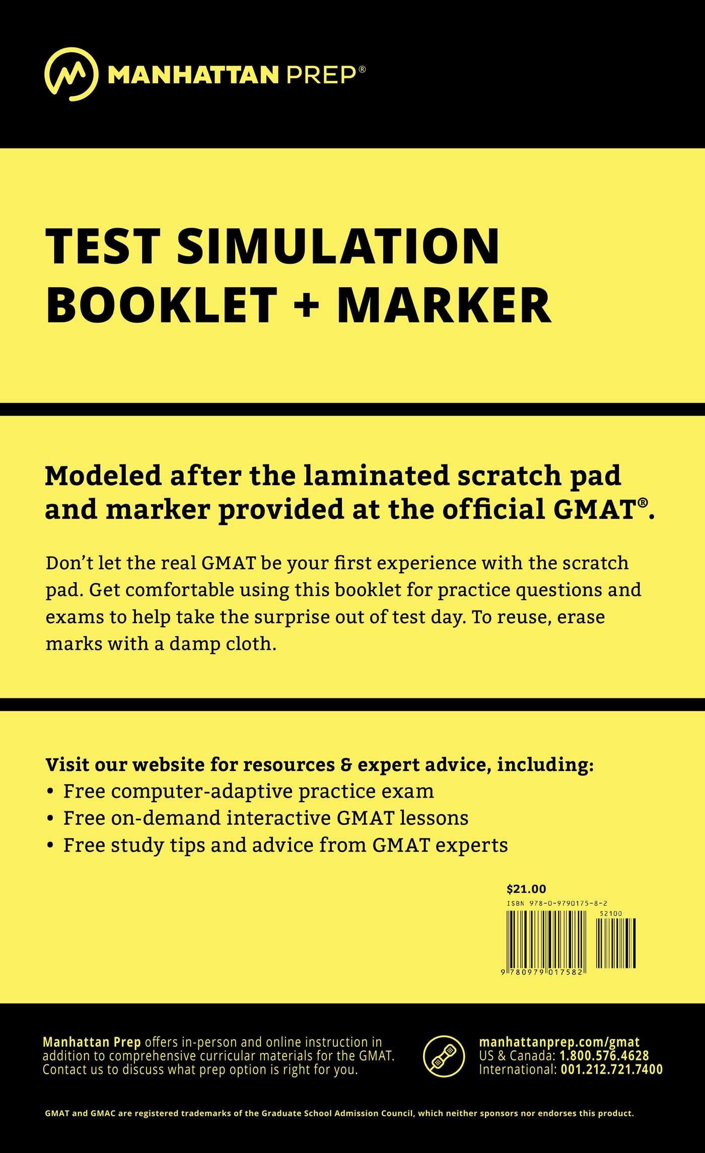 Manhattan Gmat Test Simulation Booklet W/ Marker,Used