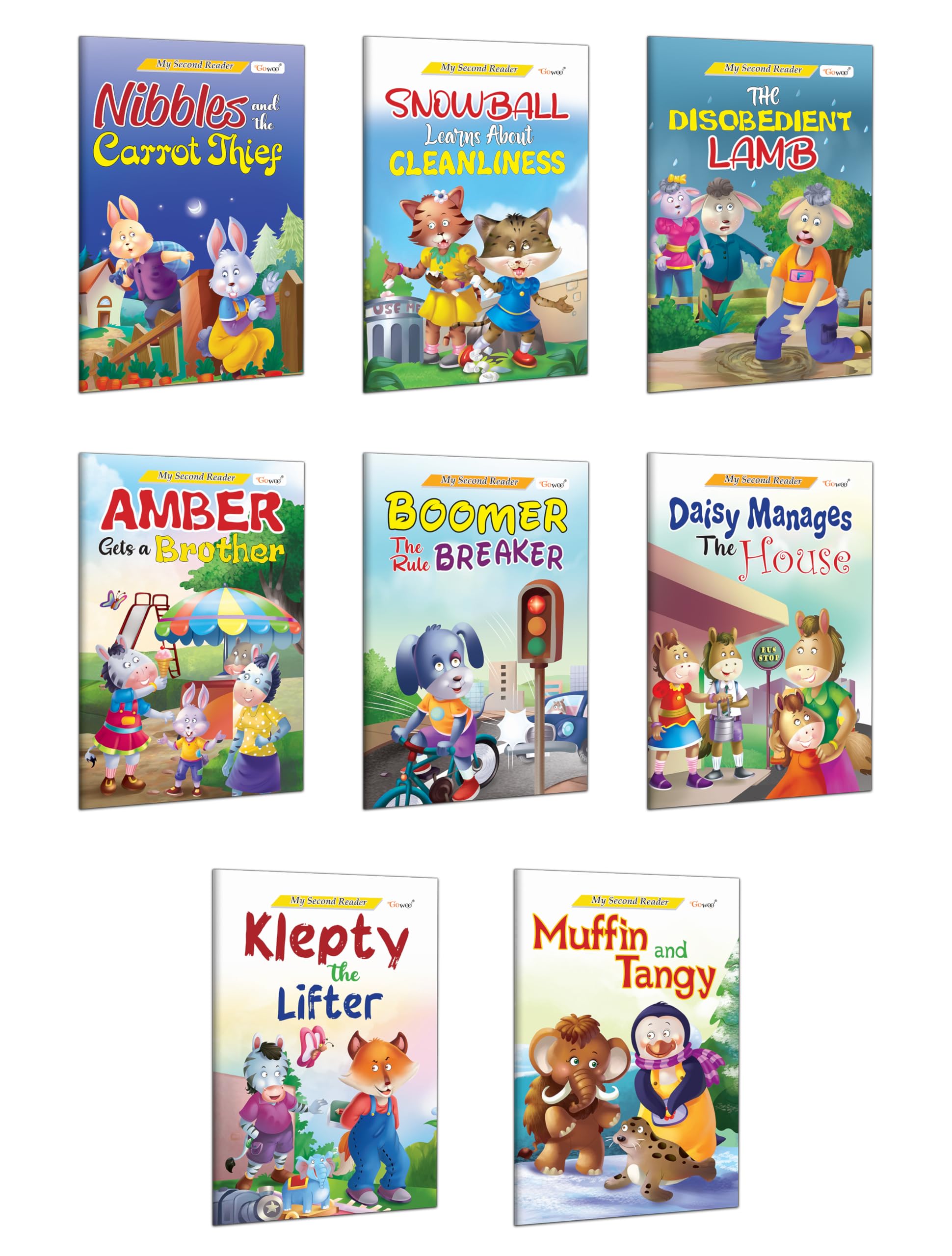 My Second Reader Collection : Klepty The Lifter, Muffin And Tangy, Snowball Learns About Cleanliness And More : Preschool Story Book, Story Collection For Young Learners | Combo Of 8 Books