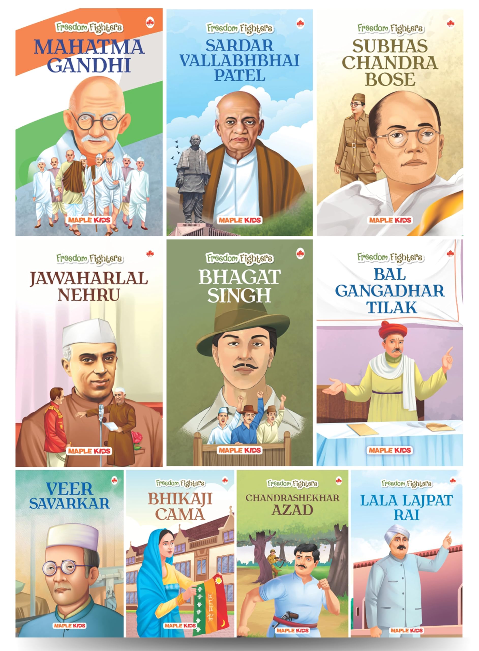 Story Books For Kids (Set Of 10 Books) (Illustrated) - Freedom Fighters - Biographies For Children - Gandhi, Patel, Nehru, Azad, Tilak, Savarkar Etc., - Age 6+