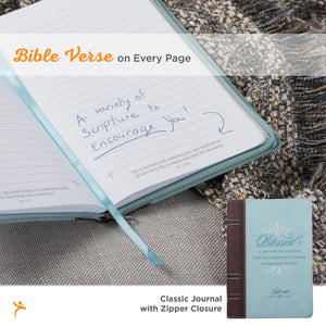 Classic Faux Leather Journal Blessed Is She Luke 1:45 Bible Verse Blue Inspirational Notebook, Lined Pages W/Scripture, Ribbon M