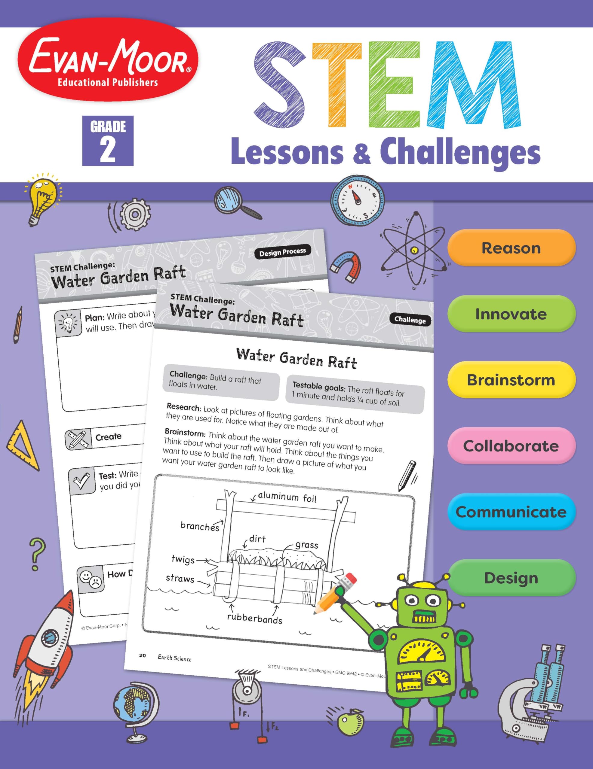 EvanMoor Stem Lessons and Challenges, Grade 2 Homeschooling & Classroom Resource Workbook, Life, Earth and Physical Science Pro,Used