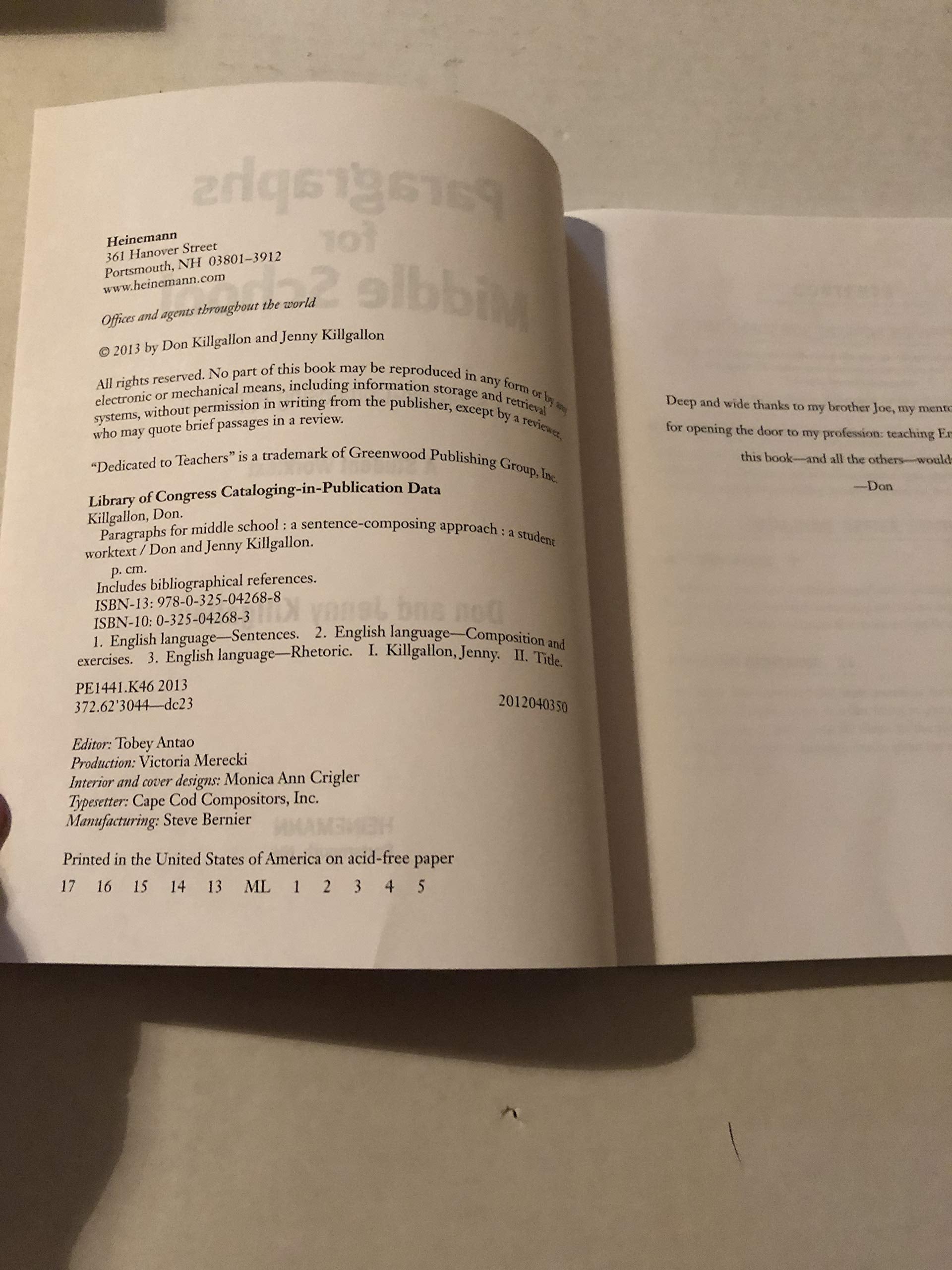 Paragraphs for Middle School: A SentenceComposing Approach,Used