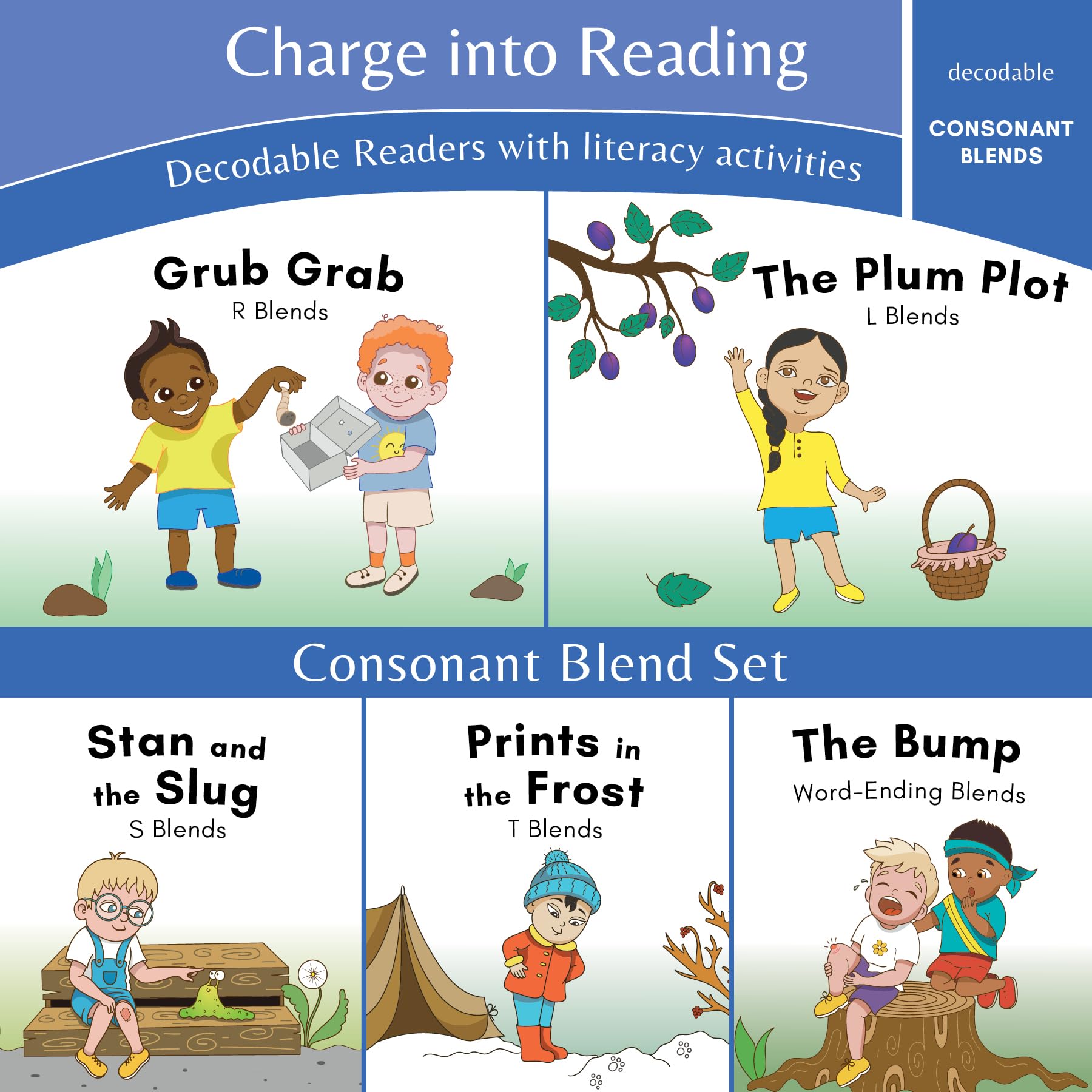 Charge Into Reading Decodable Books (Stage 2): 5 Consonant Blends Decodable Readers To Help Kindergarten And First Grade Beginni