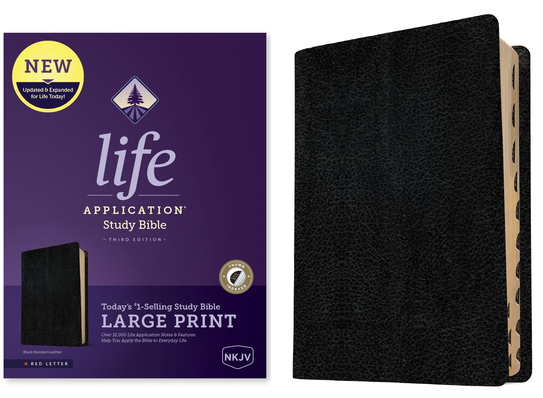 NKJV Life Application Study Bible, Third Edition, Large Print (Bonded Leather, Black, Indexed, Red Letter),New