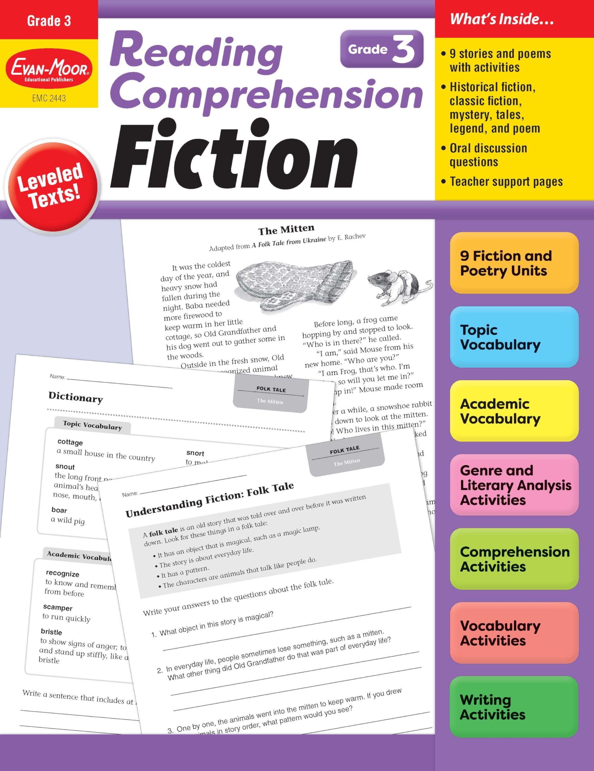 Evanmoor Reading Comprehension: Fiction Grade 3, Homeschooling And Classroom Resource Workbook, Realistic Fiction, Historical F,Used