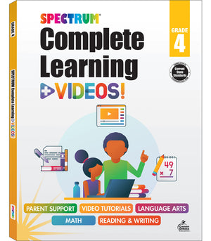 Spectrum Complete Learning + Videos 4th Grade Workbook, Language Arts, Reading Comprehension, Writing, and Math Book for Kids Ag,Used