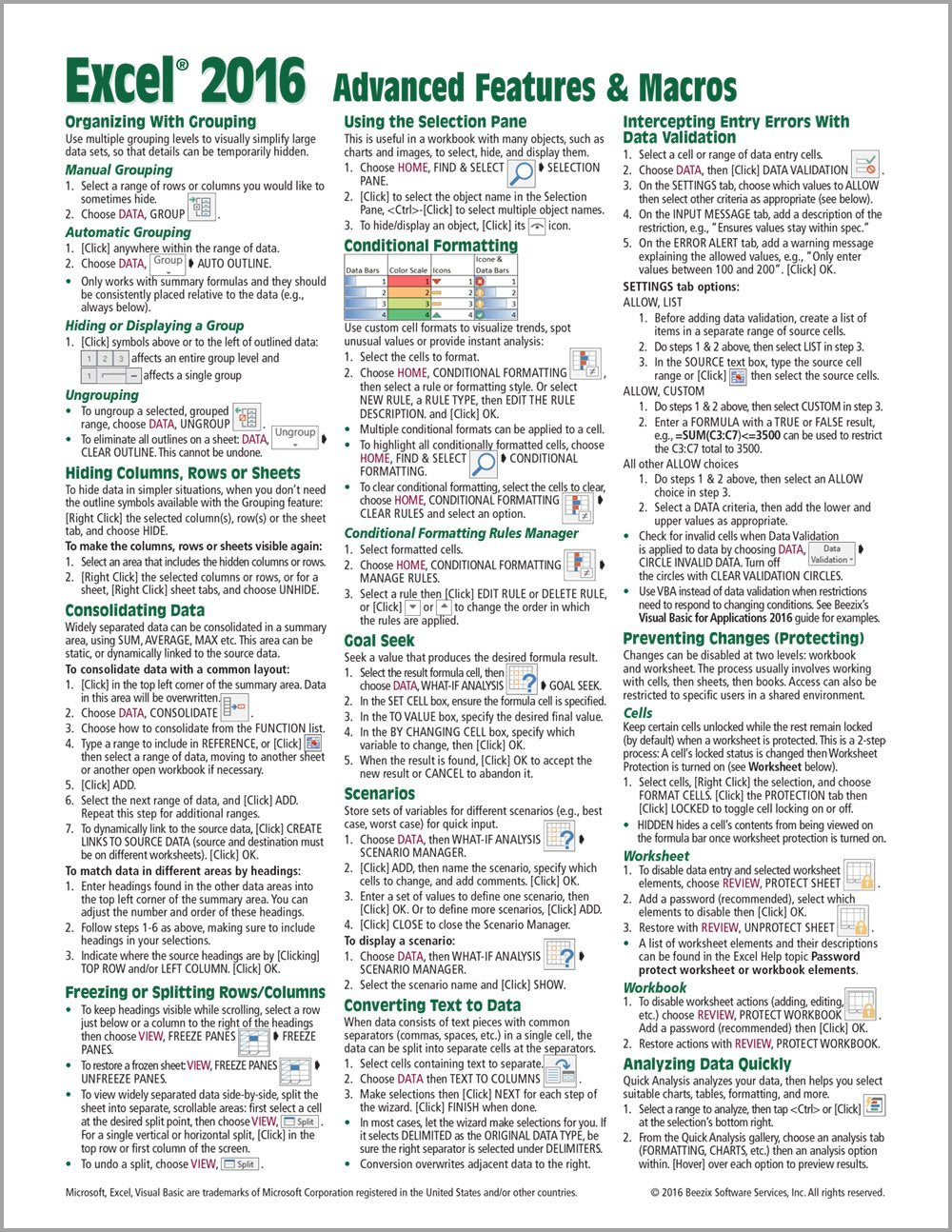 Microsoft Excel 2016 Advanced & Macros Quick Reference Guide  Windows Version (Cheat Sheet Of Instructions, Tips & Shortcuts