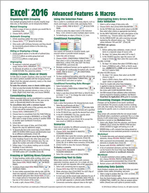 Microsoft Excel 2016 Advanced & Macros Quick Reference Guide  Windows Version (Cheat Sheet Of Instructions, Tips & Shortcuts