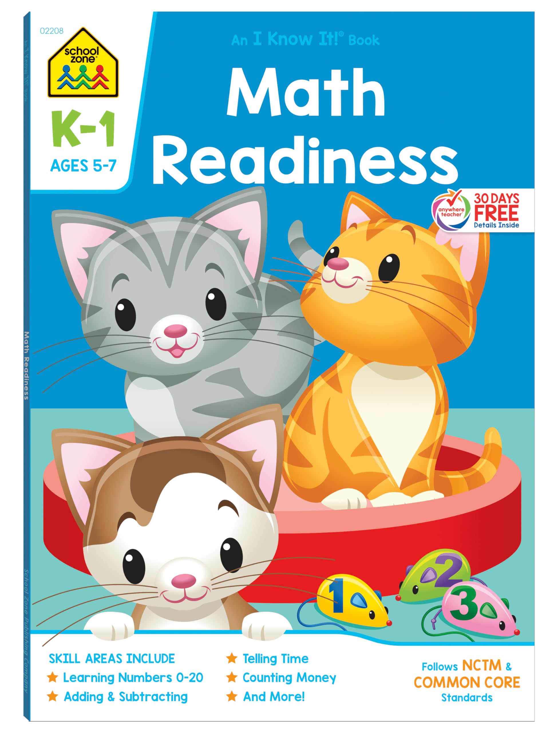 School Zone  Math Readiness Workbook  64 Pages, Ages 5 To 7, Kindergarten To 1St Grade, Telling Time, Counting Money, Addition
