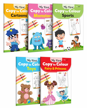 My First Copy To Colour - Cartoons, Monster, Sports, Toys And Fairy & Princess : Art Book For Children, ChildrenS Copy Colouring Book, Copy And Colour Book For Kids | Pack Of 5 Copy To Colour Books