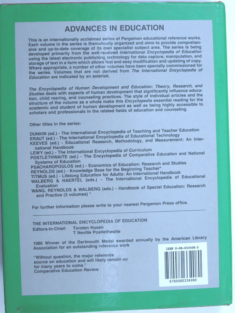The Encyclopedia of Human Development and Education: Theory, Research, and Studies (Advances in Education),Used