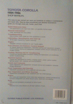 Clymer Toyota Corolla 19841986 Front Wheel Drive Shop Manual A176,Used