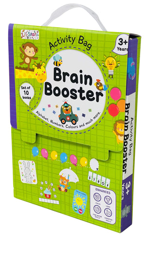 Brain Booster Activity Bag For Kids & Children |Set Of 10 Books| Dot To Dot,Look & Find,How Many,Mazes,Difference,Reasoning,Sort,Word Search,Jumble