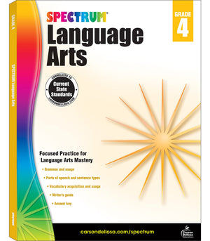 Spectrum Language Arts Grade 4, Ages 9 to 10, 4th Grade Language Arts Workbook, Vocabulary, Sentence Types, Parts of Speech, Wri,Used