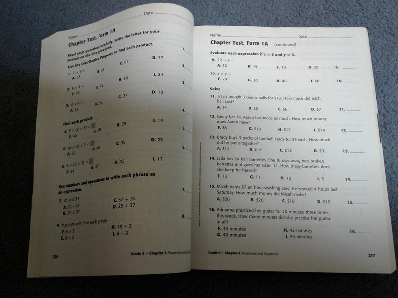 My Math Grade 3 Assessment Masters,Used