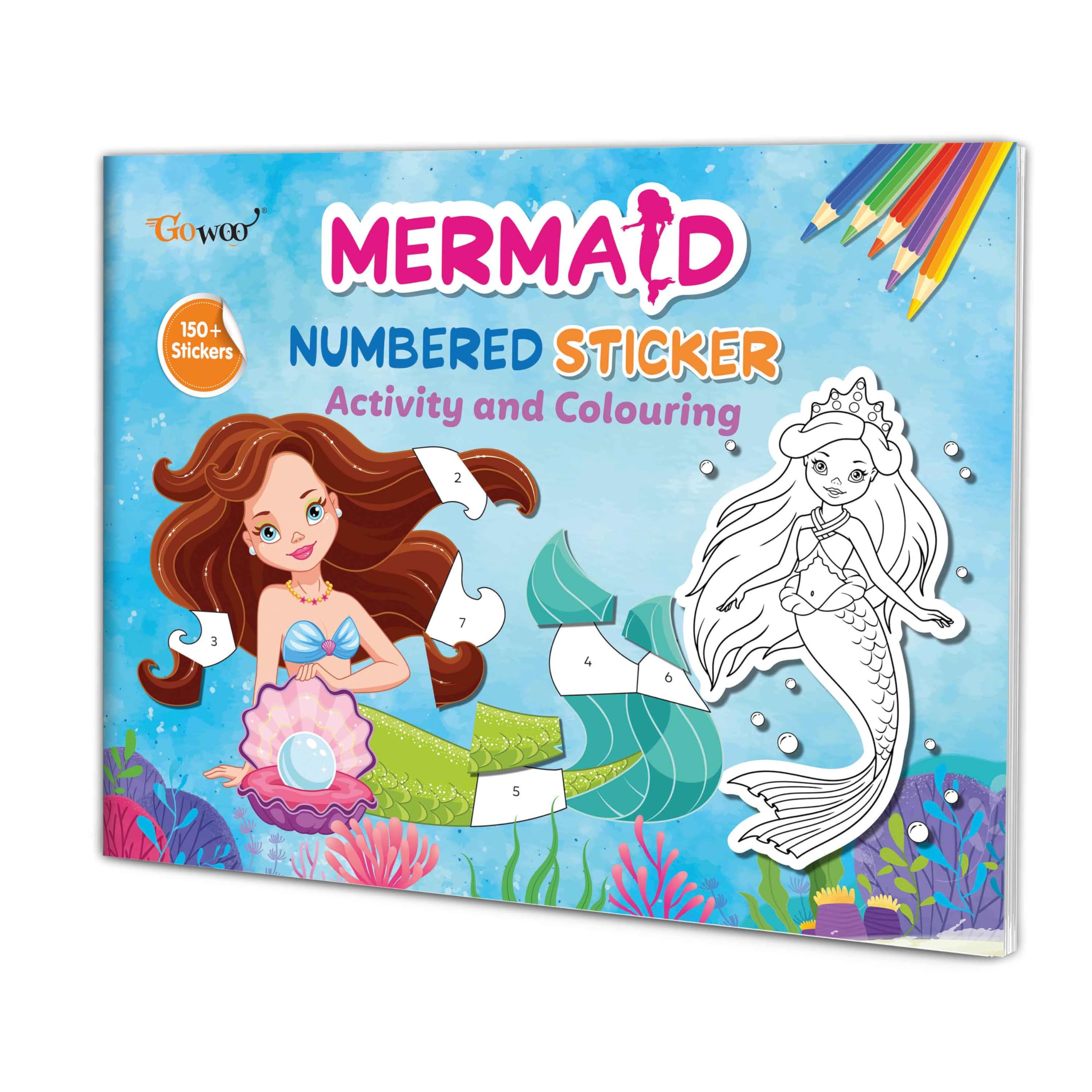 Mermaid Numbered Sticker Activity And Colouring Book For Ages 3+ Kids : Sticker Activity Book, Children Coloring And Sticker Book, Kids Activity Book, Coloring Book For Kids With Over 150+ Stickers