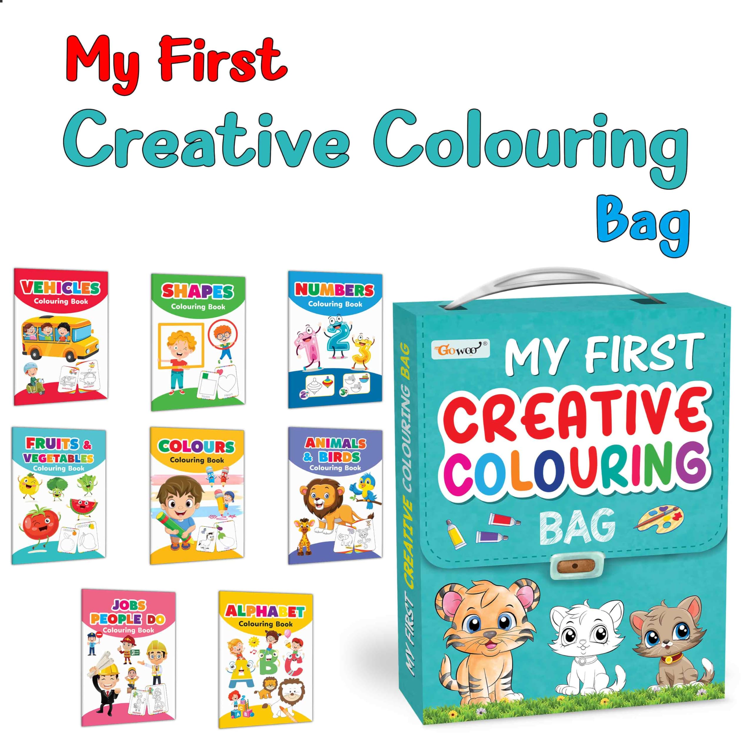 My First Picture Colouring Library Bag : Learning Book For Kids, Educational Picture Books With Coloring For Toddlers, Collection Of 8 Coloring Books