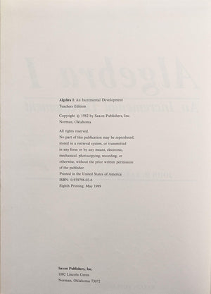 Algebra I: An Incremental Development,New