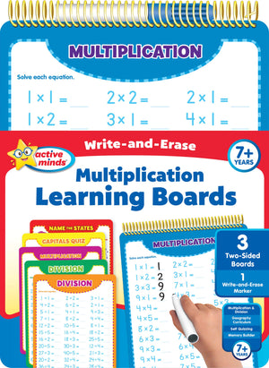 Active Minds  WriteandErase  Wipe Clean Learning Boards Ages 7+  Multiplication, Division, USA States and Capitals,Used