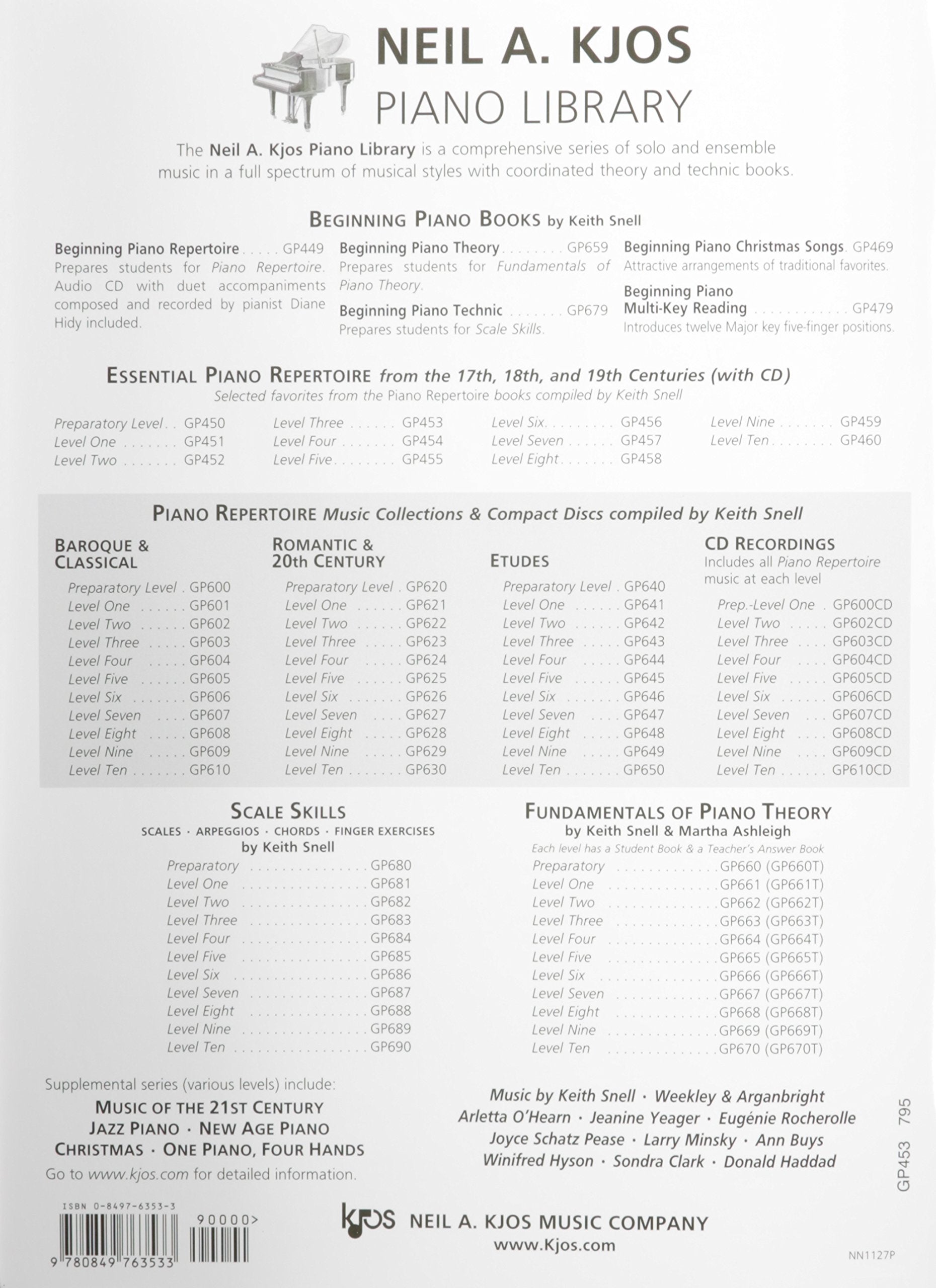 GP453  Essential Piano Repertoire of the 17th, 18th, & 19th Centuries  Level 3 (Neil A Kjos Piano Library Book & CD),Used