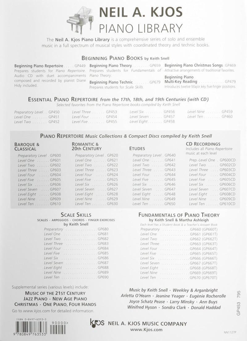 GP453  Essential Piano Repertoire of the 17th, 18th, & 19th Centuries  Level 3 (Neil A Kjos Piano Library Book & CD),Used