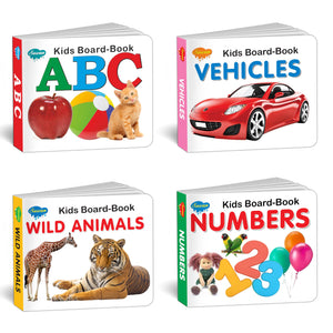 Early Learning Little Library Kids Pre-Nursery To Primary Children Baby Books Set For 1 Year Old To 3 Year Old , Set Of 4 Books - Alphabets, Numbers, Vehicles, Wild Animals. Best Books For Toddlers.