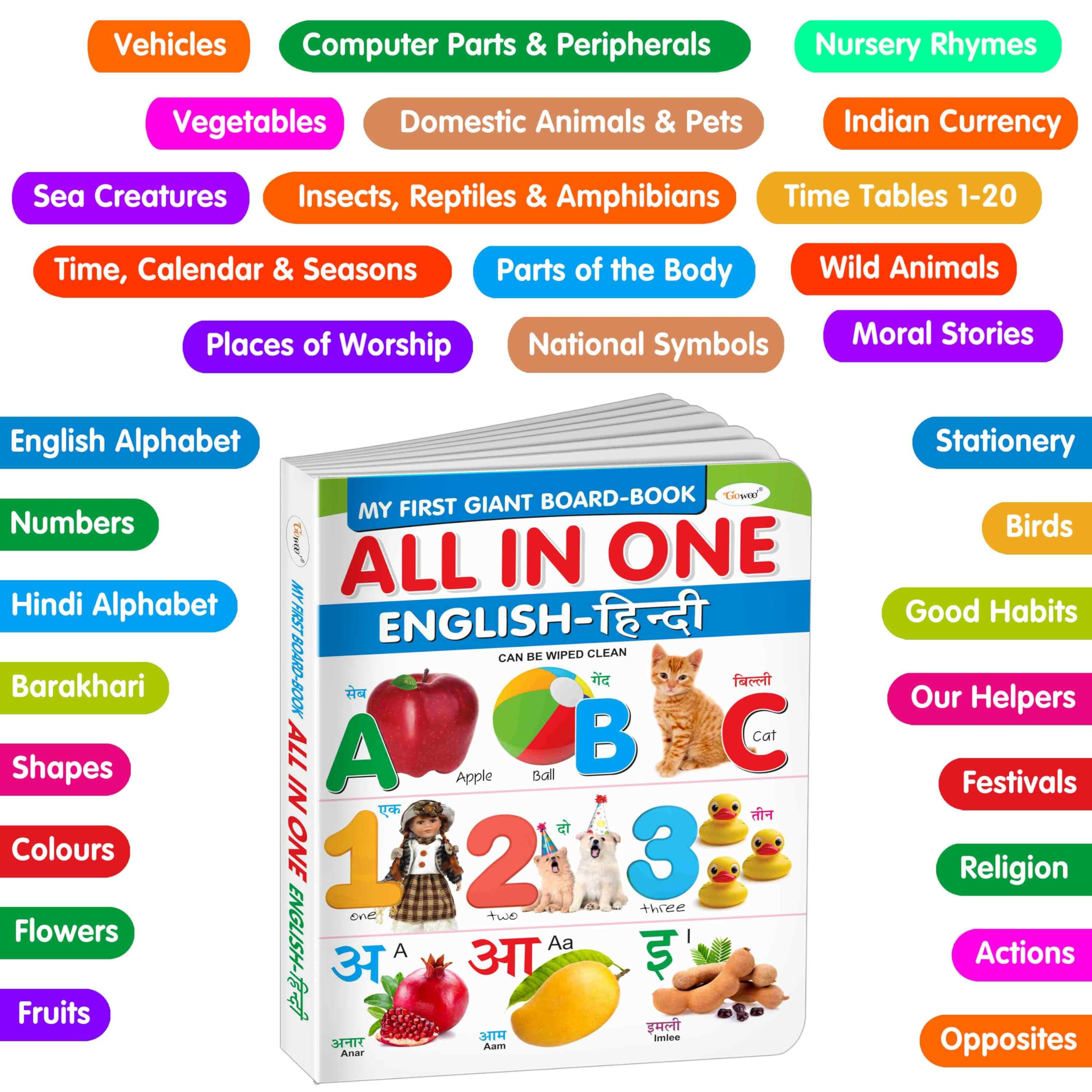 Lkg Class Picture Board Book : Board Books For Children, All In One Essential Board Book, Gift For Kids My First Giant Board Book (English-Hindi) With 31 Topics, Gift For Birthday
