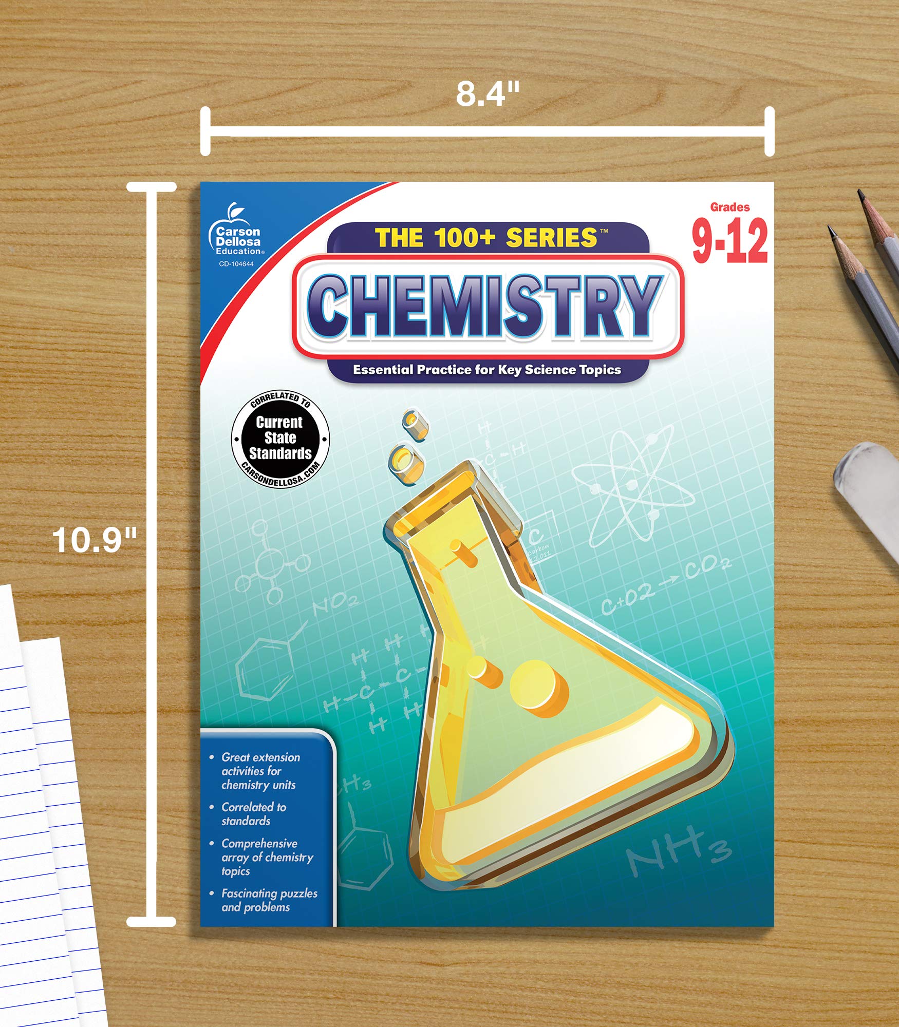 Carson Dellosa The 100 Series Chemistry Workbook, Science Book for Grades 912, Periodic Table, Atomic Structure, Scientific Not,New