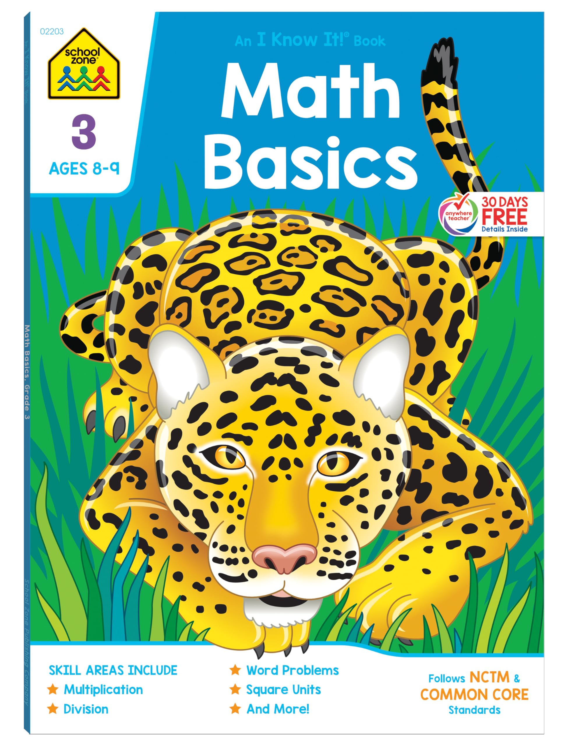 School Zone  Math Basics 3 Workbook  64 Pages, Ages 8 To 9, 3Rd Grade, Multiplication, Division, Word Problems, Place Value, F,Used