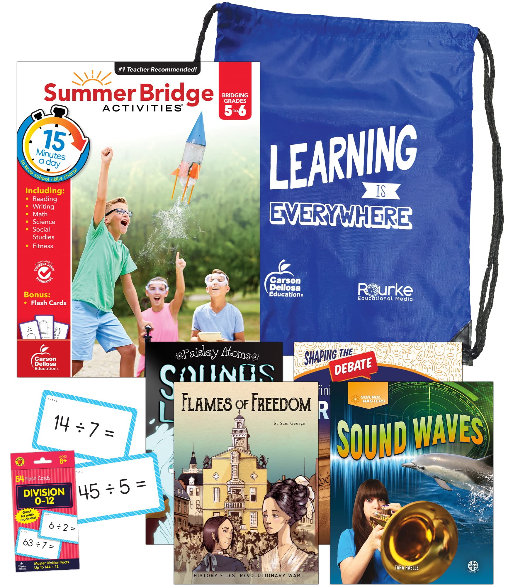 Summer Bridge Activities 56 Grade Bundle, Summer Learning 6th Grade Workbook All Subjects, Division Math Flash Cards, Nonfictio,Used