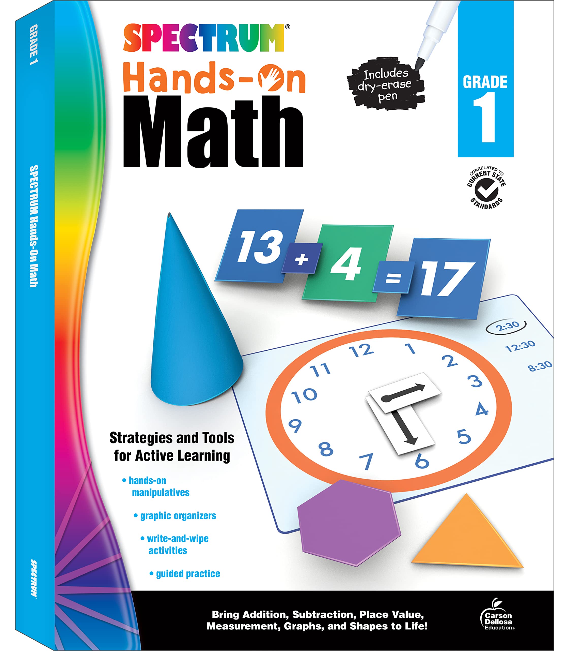 Spectrum 1st Grade HandsOn Math Workbook, Ages 6 to 7, Grade 1 HandsOn Math, Dry Erase Addition, Subtraction, Place Value, Gra,Used
