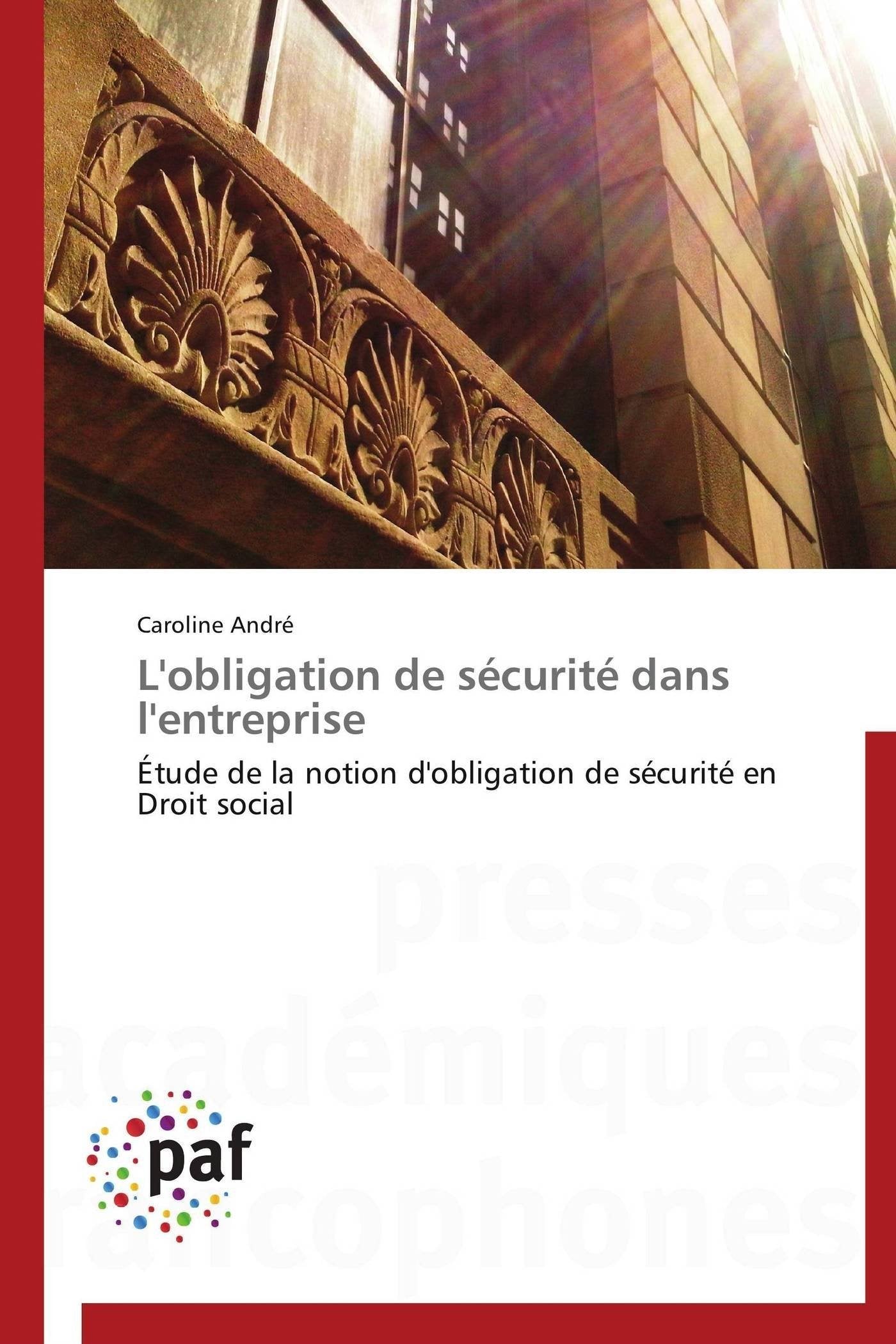 L'obligation de scurit dans l'entreprise: tude de la notion d'obligation de scurit en Droit social (Omn.Pres.Franc.) (,Used