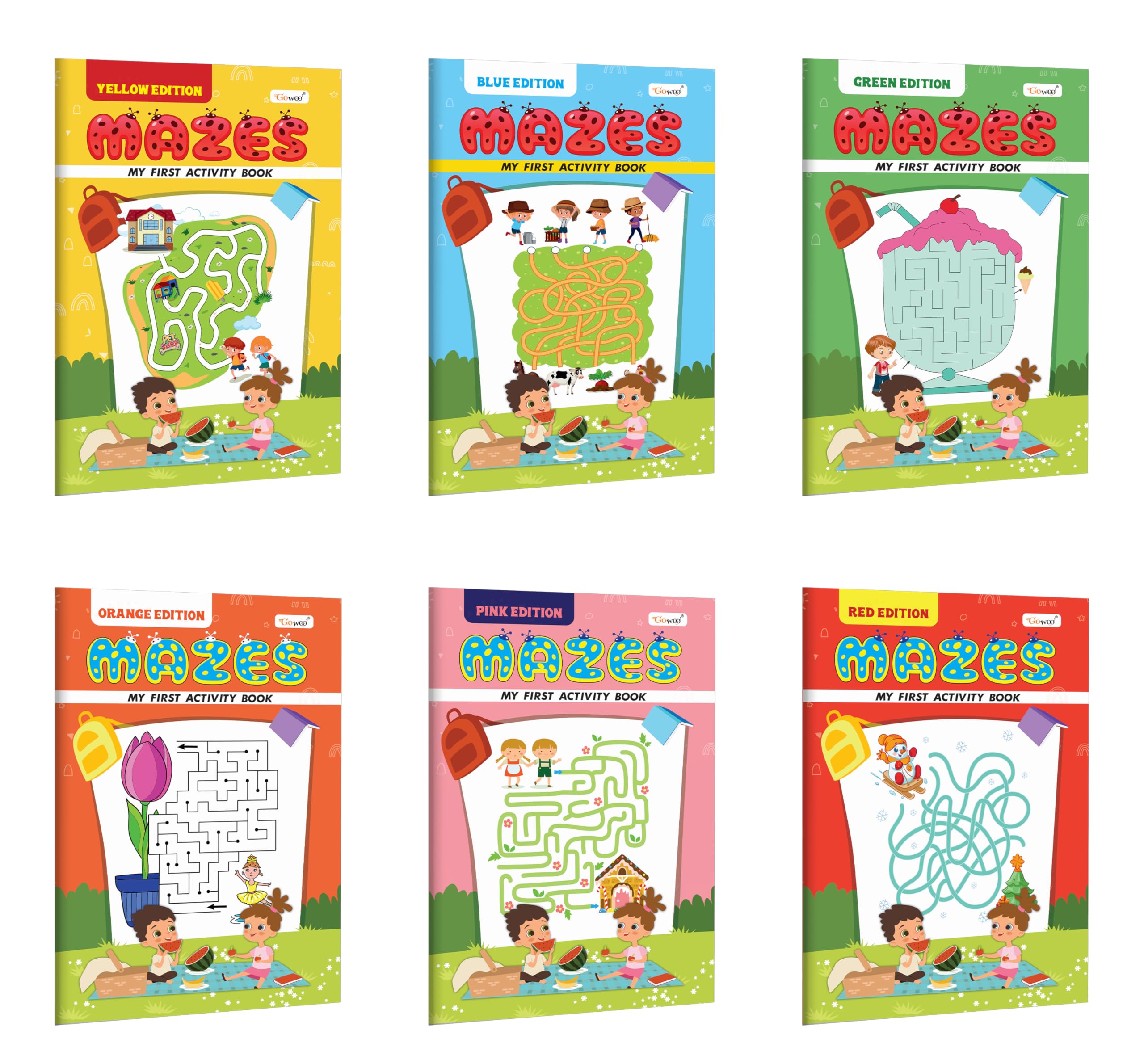My First Activity Book Mazes  Yellow, Green, Blue, Pink, Orange And Red Edition :- Brain Boosting Activities For Kids, Activity Workbook For Preschoolers | Set Of 6 Activity Books