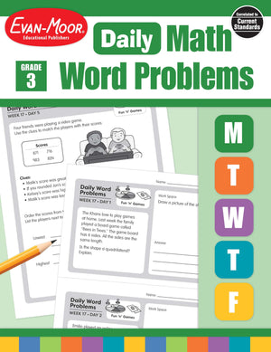 EvanMoor Daily Word Problems, Grade 3, Homeschooling & Classroom Resource Workbook, ProblemSolving Real Life Math Skills, Repr,Used