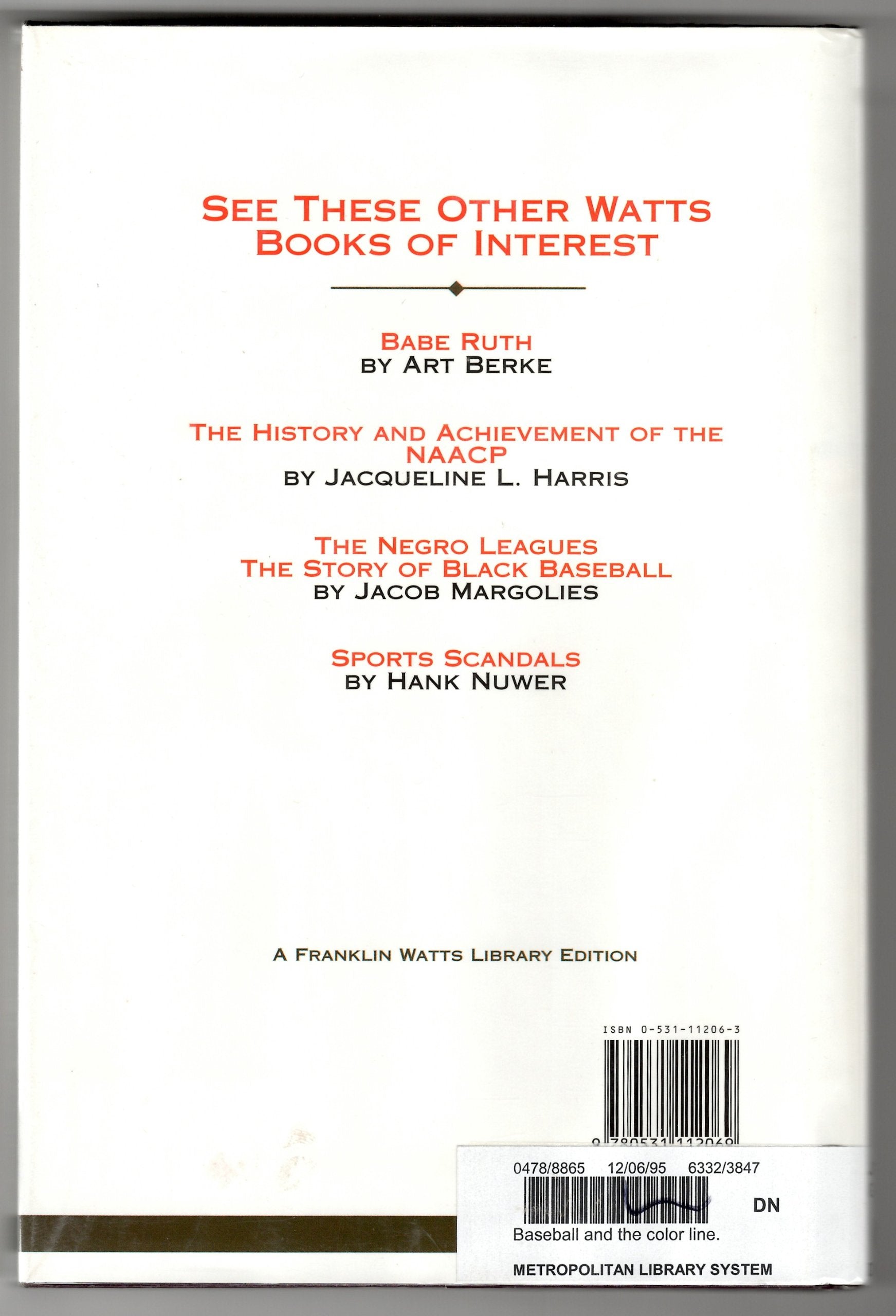 Baseball and the Color Line (The AfricanAmerican Experience),Used