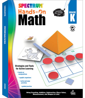 Spectrum Handson Math Kindergarten Workbooks, Activity Book for Kids Ages 5 to 6 With Manipulatives and Dry Erase Activities Co,Used