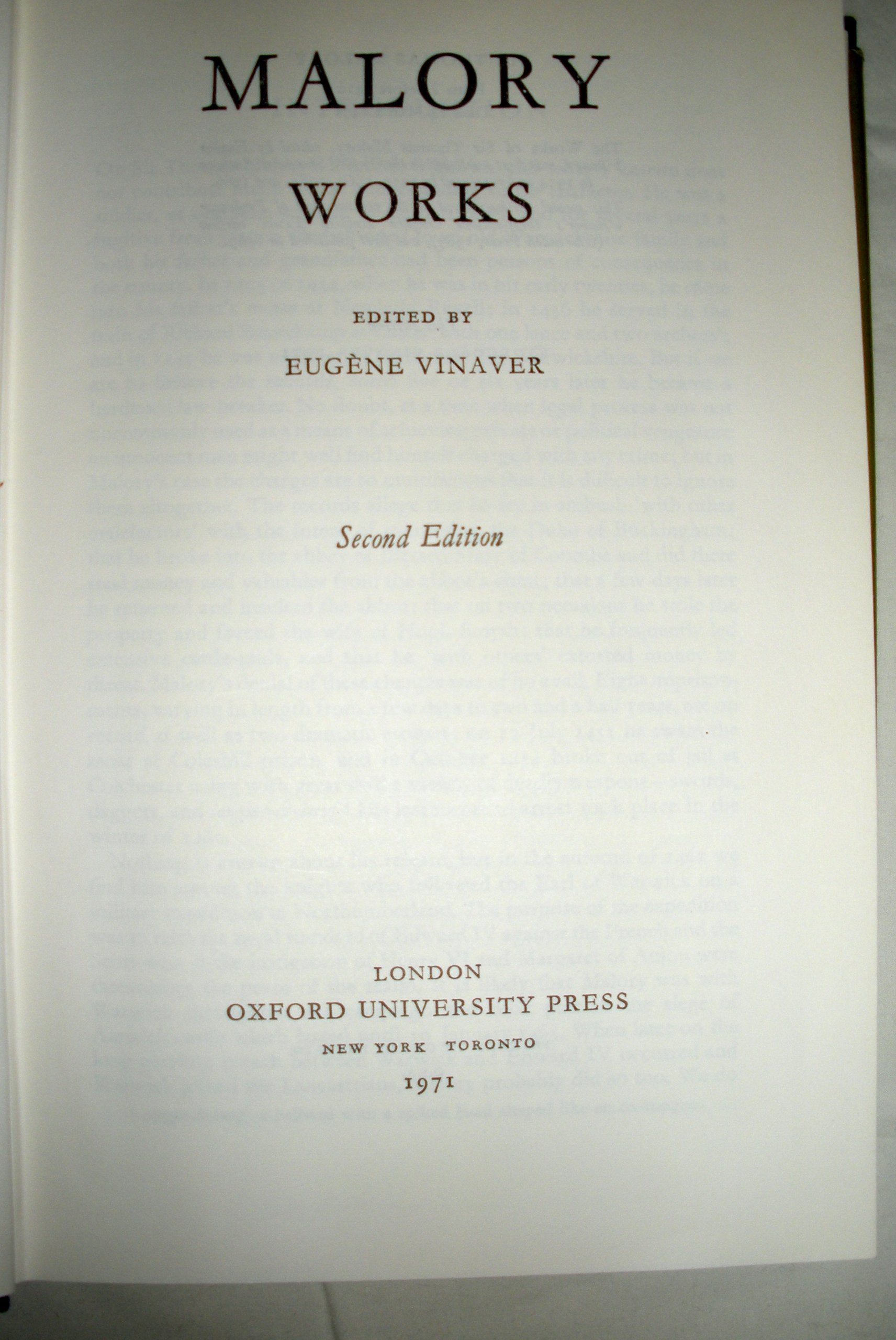 Malory: Works (Oxford Standard Authors),Used