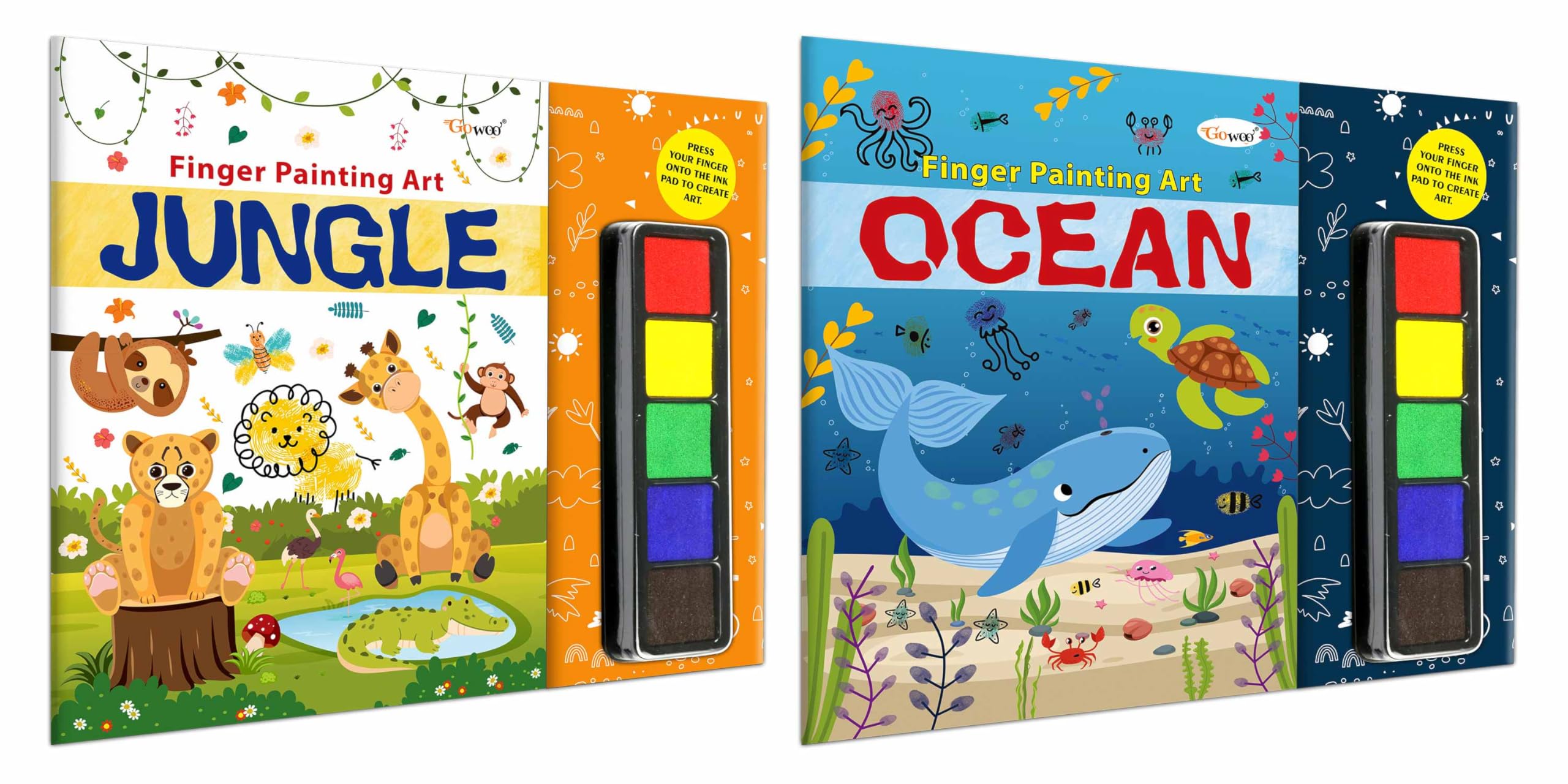 Jungle And Ocean - Fingerpainting And Colouring Art : Fun Colouring And Painting Art Book For Ages 4-9 With Thumbprint Art And Craft Book For Toddlers | Pack Of 2 Art And Craft Books