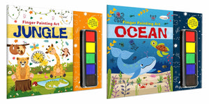 Jungle And Ocean - Fingerpainting And Colouring Art : Fun Colouring And Painting Art Book For Ages 4-9 With Thumbprint Art And Craft Book For Toddlers | Pack Of 2 Art And Craft Books