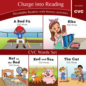 Charge Into Reading Decodable Books (Stage 1.5): 5 Cvc Decodable Readers To Help Kindergarten And First Grade Beginning Readers