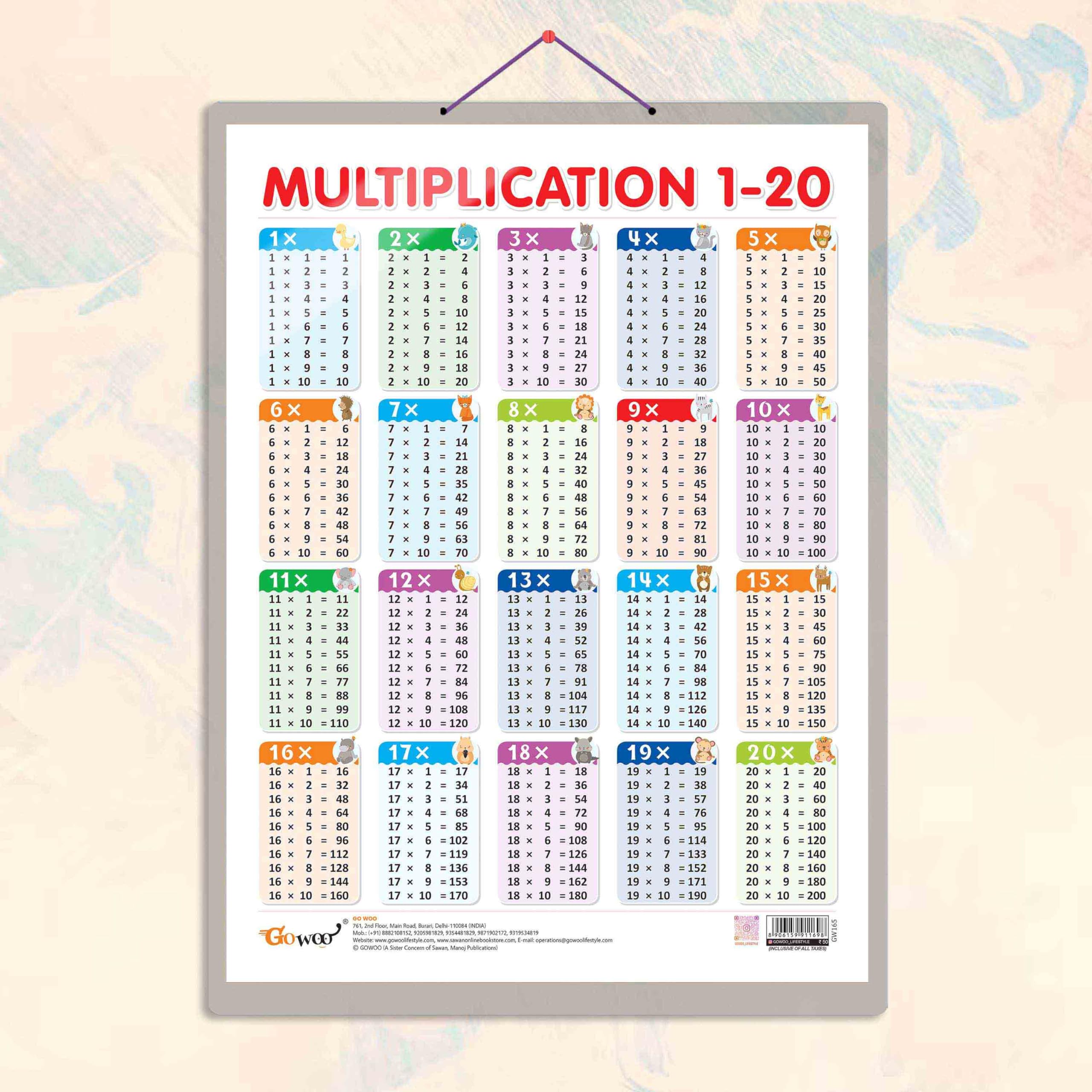 Multiplication 1 - 20 Chart Hard Laminated | Math Magic Unveiled: Durable Laminated Multiplication 1-20 Reference
