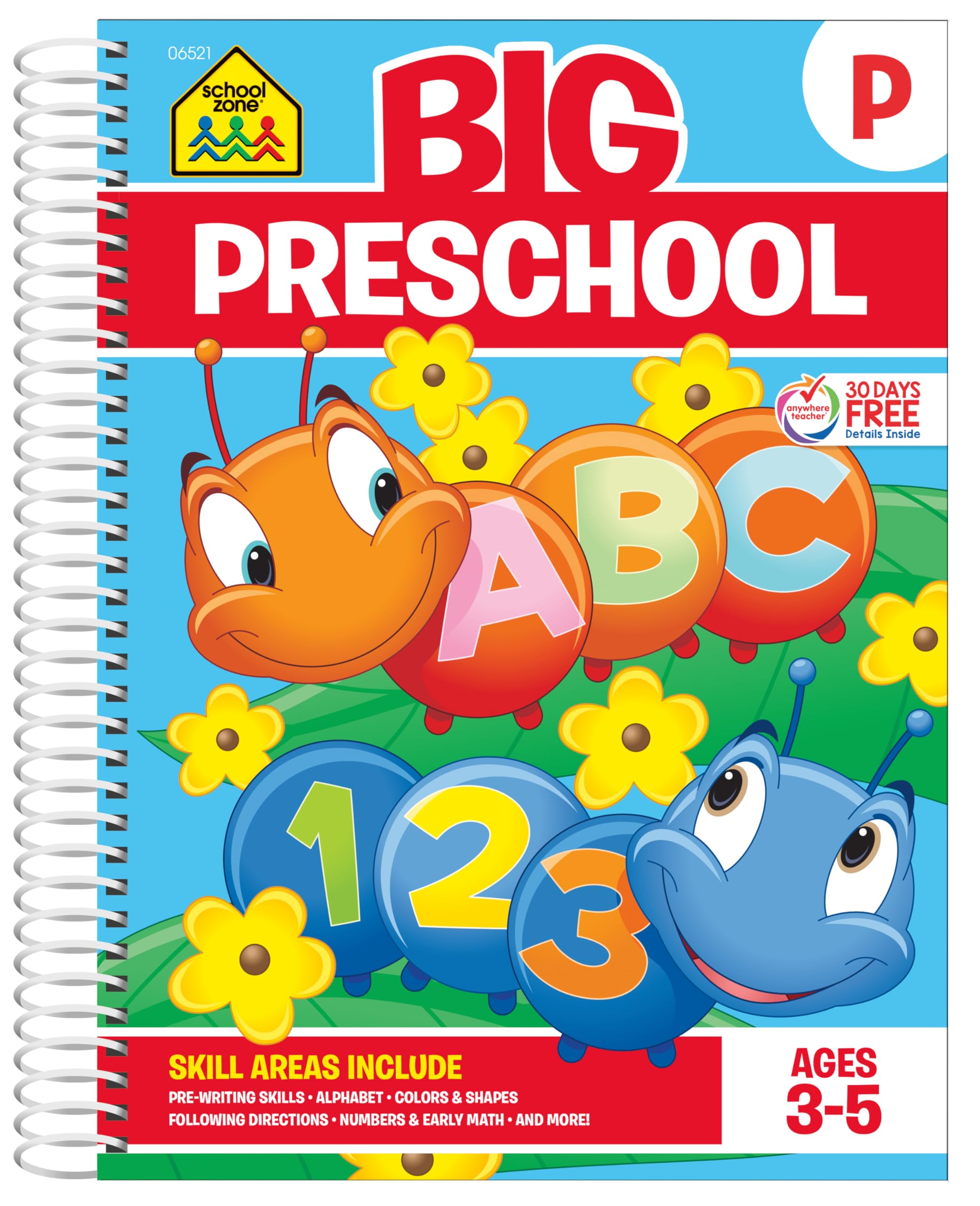 School Zone  Big Preschool Workbook  320 Spiral Pages, Ages 3 to 5, Colors, Shapes, Numbers, Early Math, Alphabet, PreWriting,New