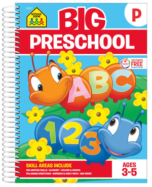 School Zone  Big Preschool Workbook  320 Spiral Pages, Ages 3 to 5, Colors, Shapes, Numbers, Early Math, Alphabet, PreWriting,New