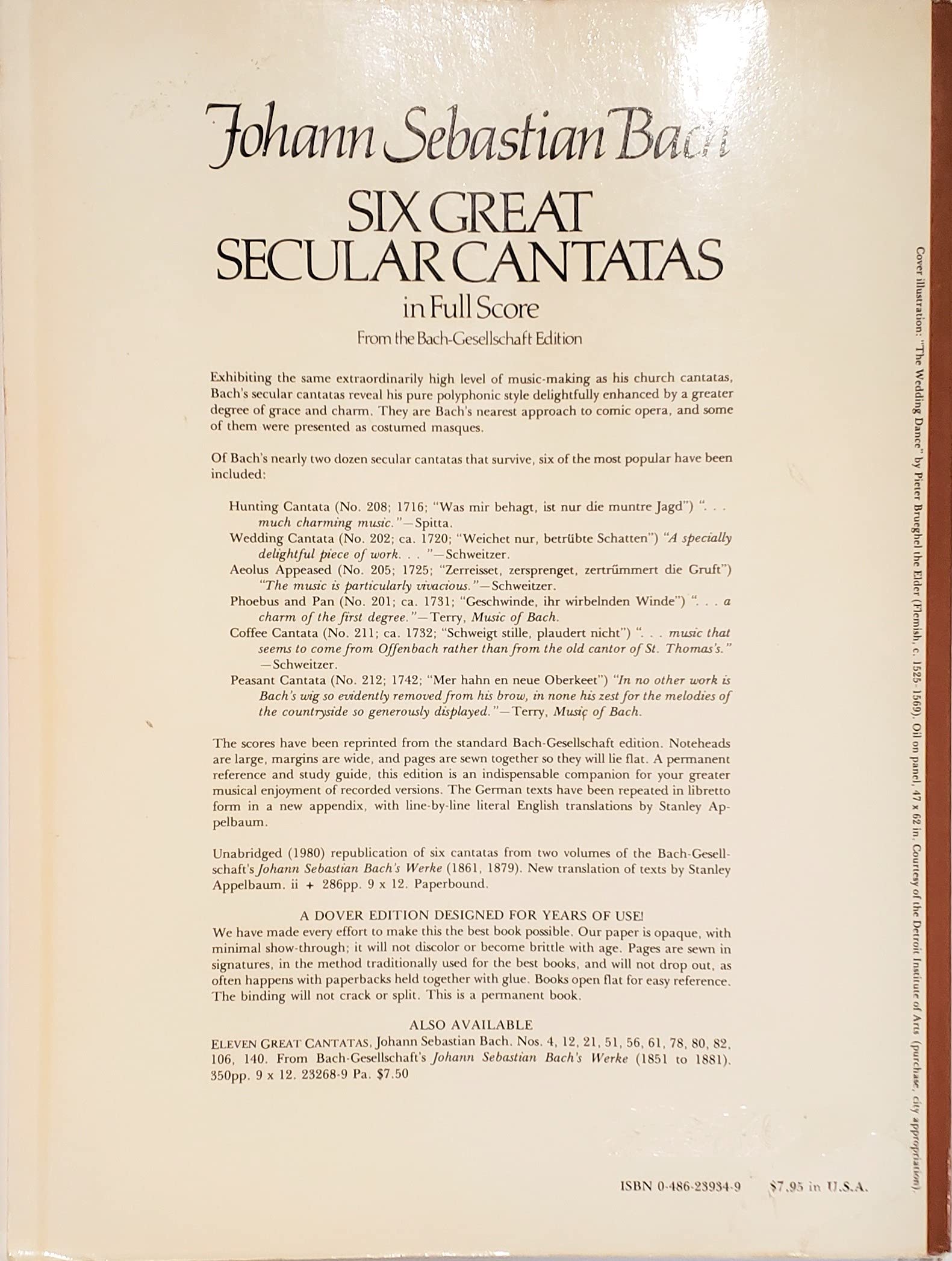 Six Great Secular Cantatas In Full Score: From The Bachgesellschaft Edition (Dover Music Scores),New