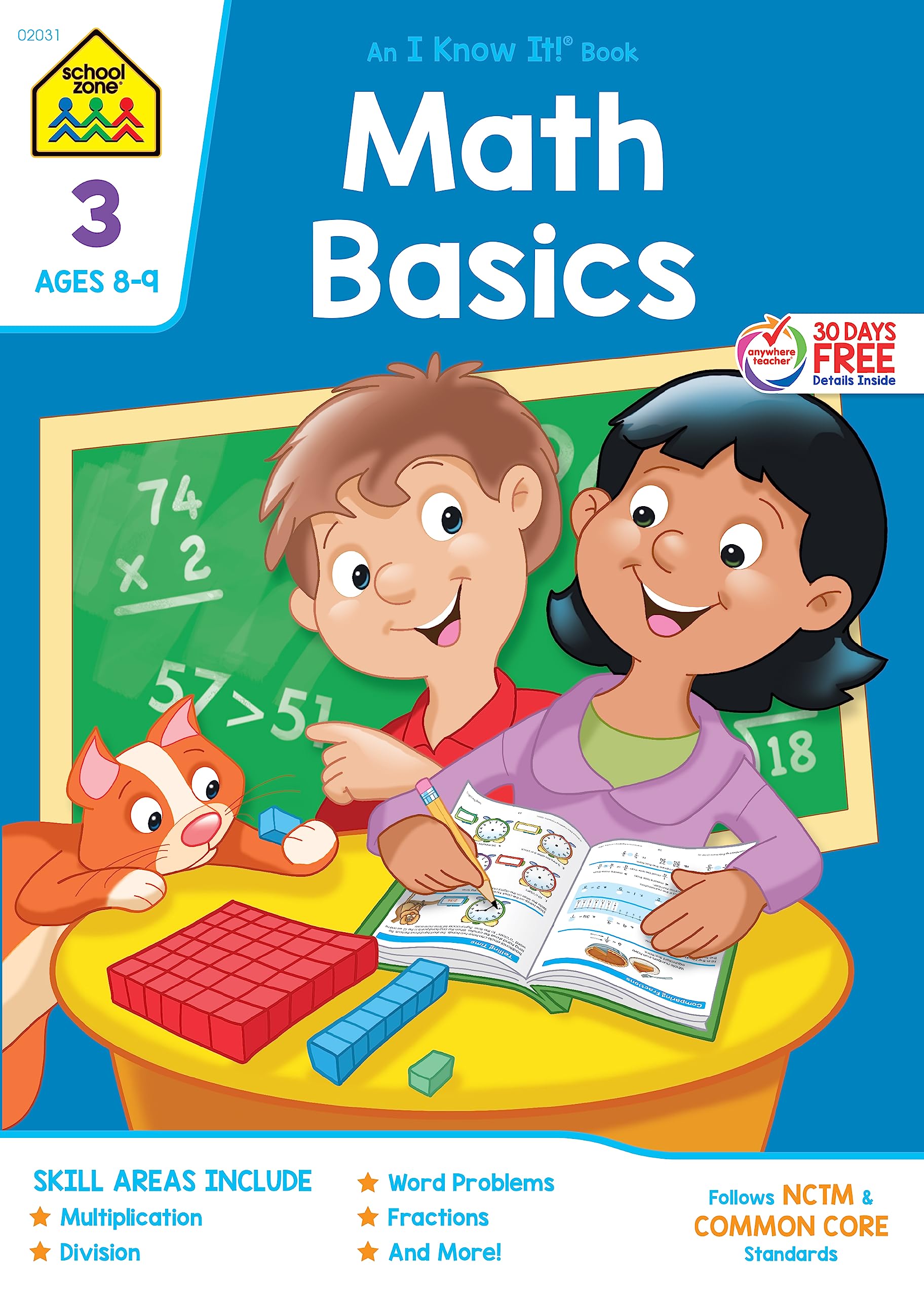 School Zone  Math Basics 3 Workbook  32 Pages, Ages 7 To 8, 3Rd Grade, Multiplication, Division, Fractions, Fact Families, Sto,New