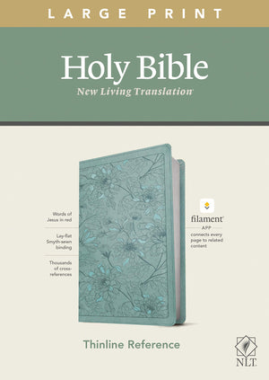 NLT Large Print Thinline Reference Bible, Filament Enabled (LeatherLike, Floral Leaf Teal, Red Letter): Includes Free Access to ,Used